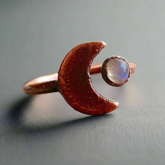 Moonstone Eclipse Open Ring in Copper for Unique Style - Blackbird & Sage Jewelry