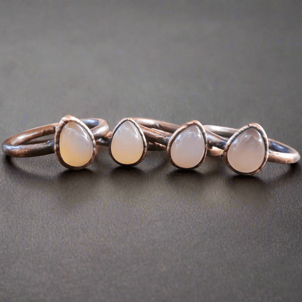 Handcrafted Pink Chalcedony Teardrop Copper Ring for Healing - Blackbird & Sage Jewelry