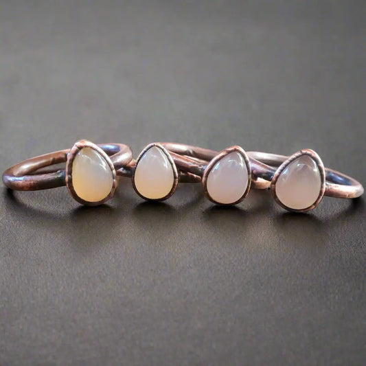 Handcrafted Pink Chalcedony Teardrop Copper Ring for Healing - Blackbird & Sage Jewelry