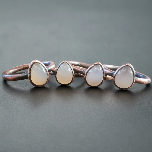 Handcrafted Pink Chalcedony Teardrop Copper Ring for Healing - Blackbird & Sage Jewelry