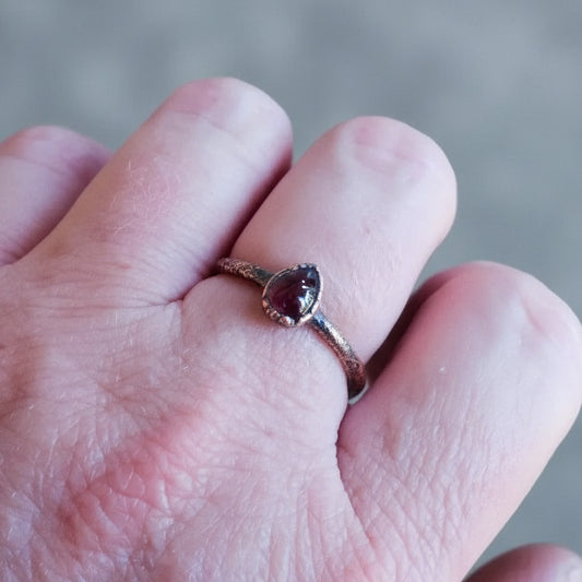 Handmade Garnet Birthstone Ring with Copper Band Elegance - Blackbird & Sage Jewelry