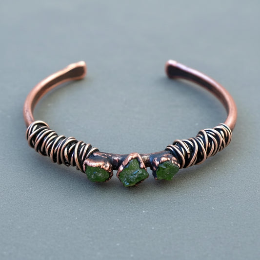 Raw Peridot Copper Cuff Bracelet for Growth - Blackbird & Sage Jewelry