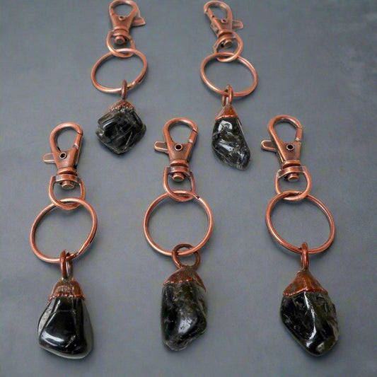 Black Tourmaline Electroformed Copper Keychain for Protection - Blackbird & Sage Jewelry