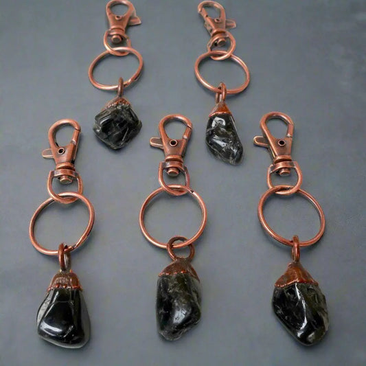 Black Tourmaline Electroformed Copper Keychain for Protection - Blackbird & Sage Jewelry