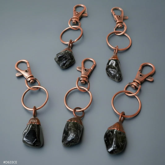 Black Tourmaline Electroformed Copper Keychain for Protection - Blackbird & Sage Jewelry