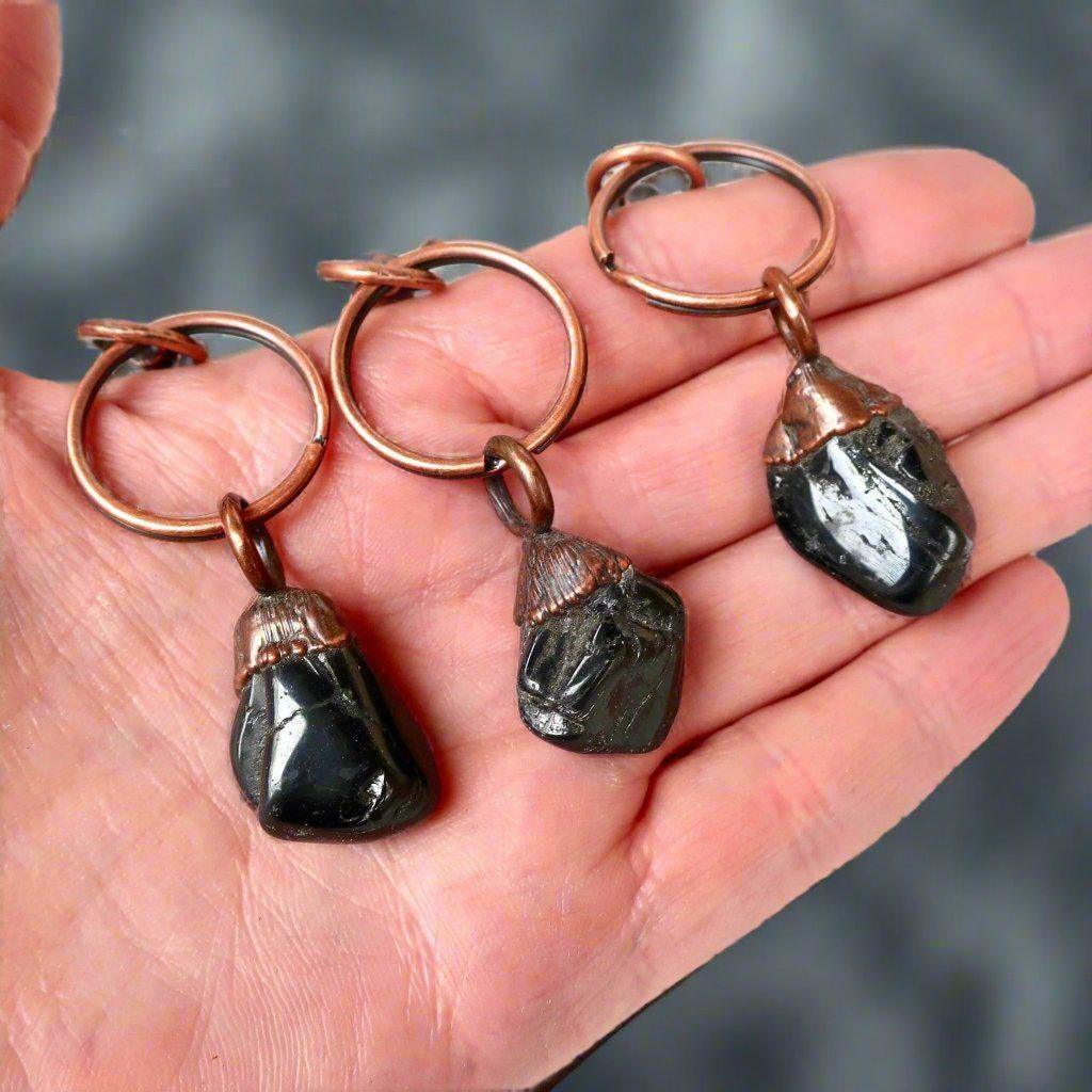 Black Tourmaline Electroformed Copper Keychain for Protection - Blackbird & Sage Jewelry