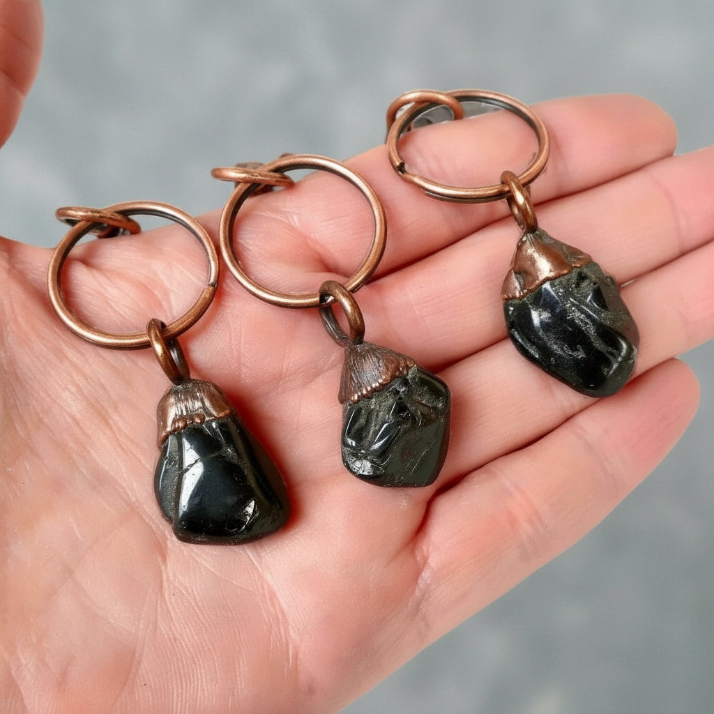 Black Tourmaline Electroformed Copper Keychain for Protection - Blackbird & Sage Jewelry