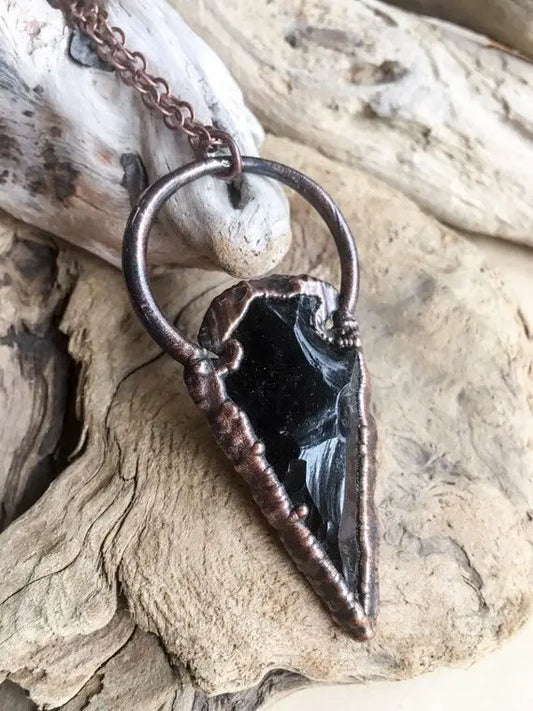 Large Obsidian Arrowhead Necklace in Electroformed Copper - Blackbird & Sage Jewelry