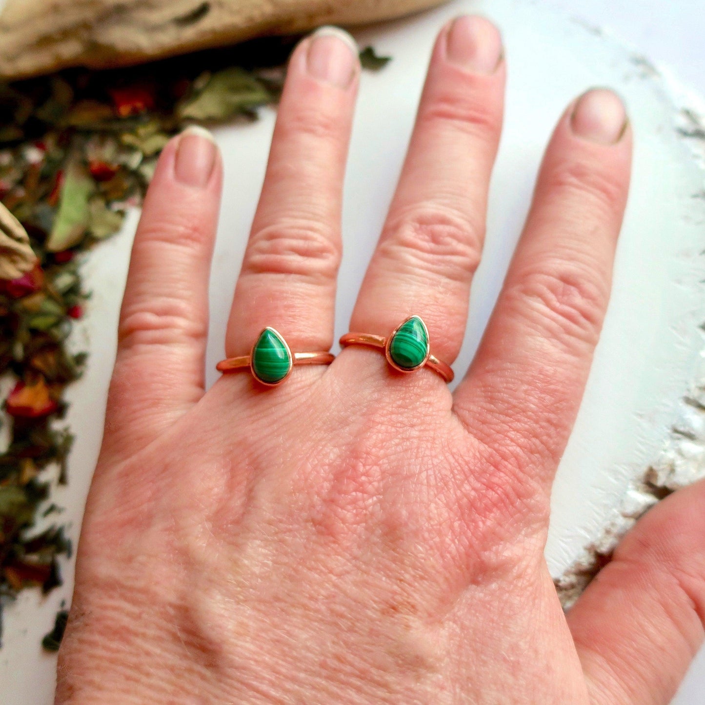 Handmade Teardrop Malachite Ring in Unique Copper Design - Blackbird & Sage Jewelry