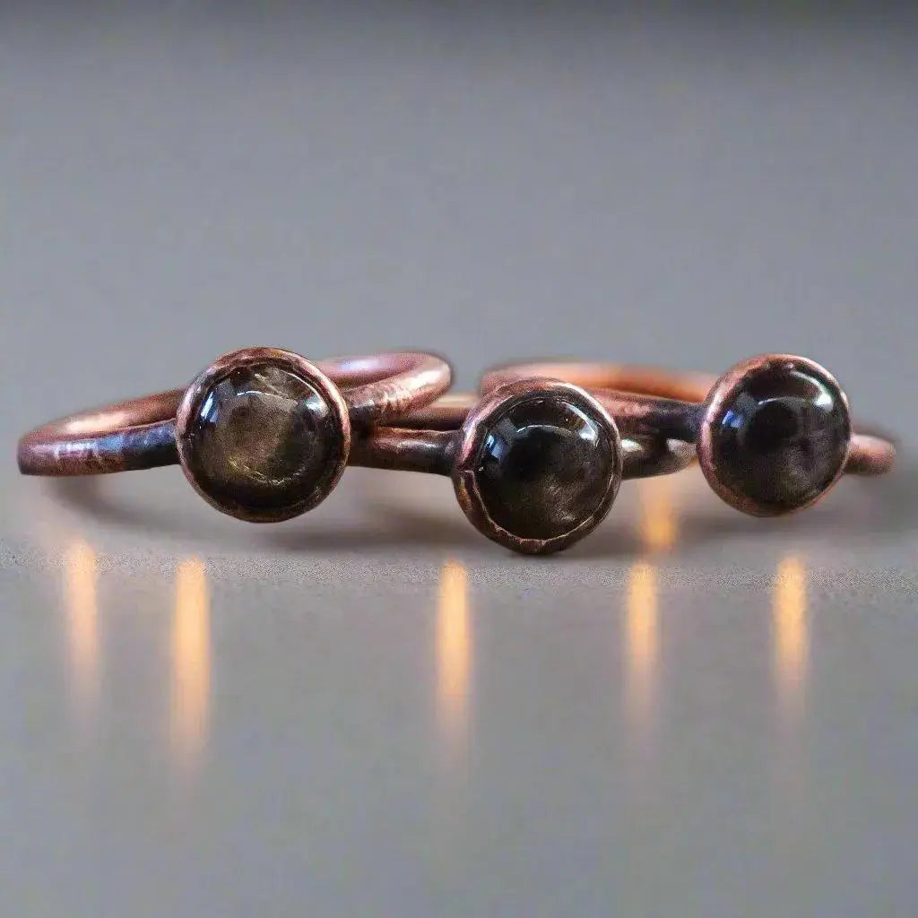 Black Moonstone Ring in Electroformed Copper for Healing - Blackbird & Sage Jewelry