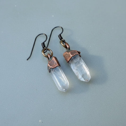 Handmade Raw Quartz Earrings with Copper Caps and Niobium Comfort - Blackbird & Sage Jewelry