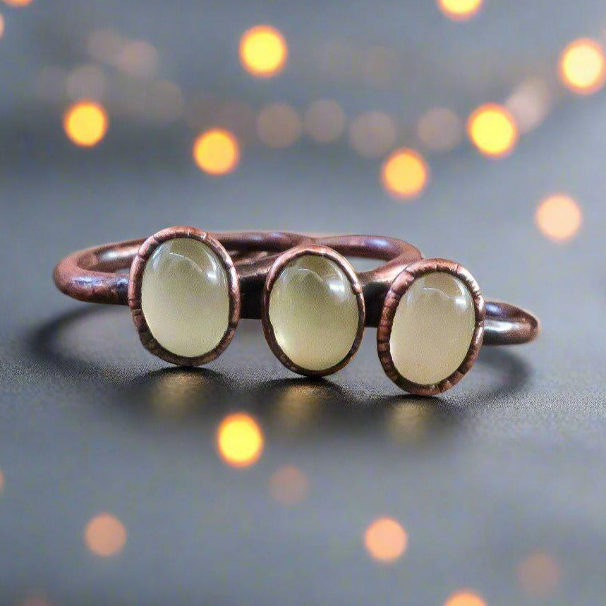 Healing Prehnite Solitaire Ring for Tranquility and Beauty - Blackbird & Sage Jewelry