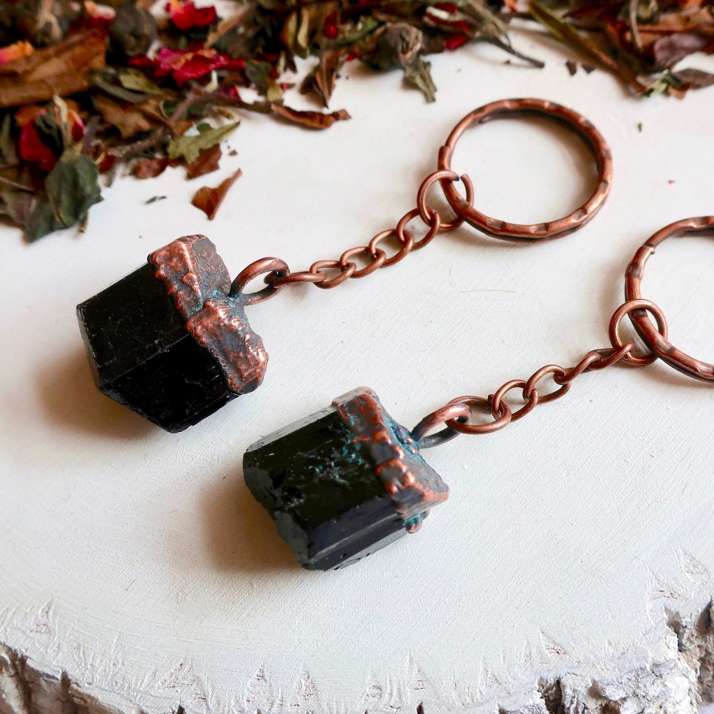 Electroformed Raw Black Tourmaline Keychain for Protection - Blackbird & Sage Jewelry