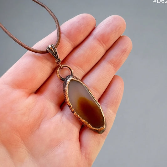 Red Agate Slice Pendant Necklace in Copper & Leather - Blackbird & Sage Jewelry