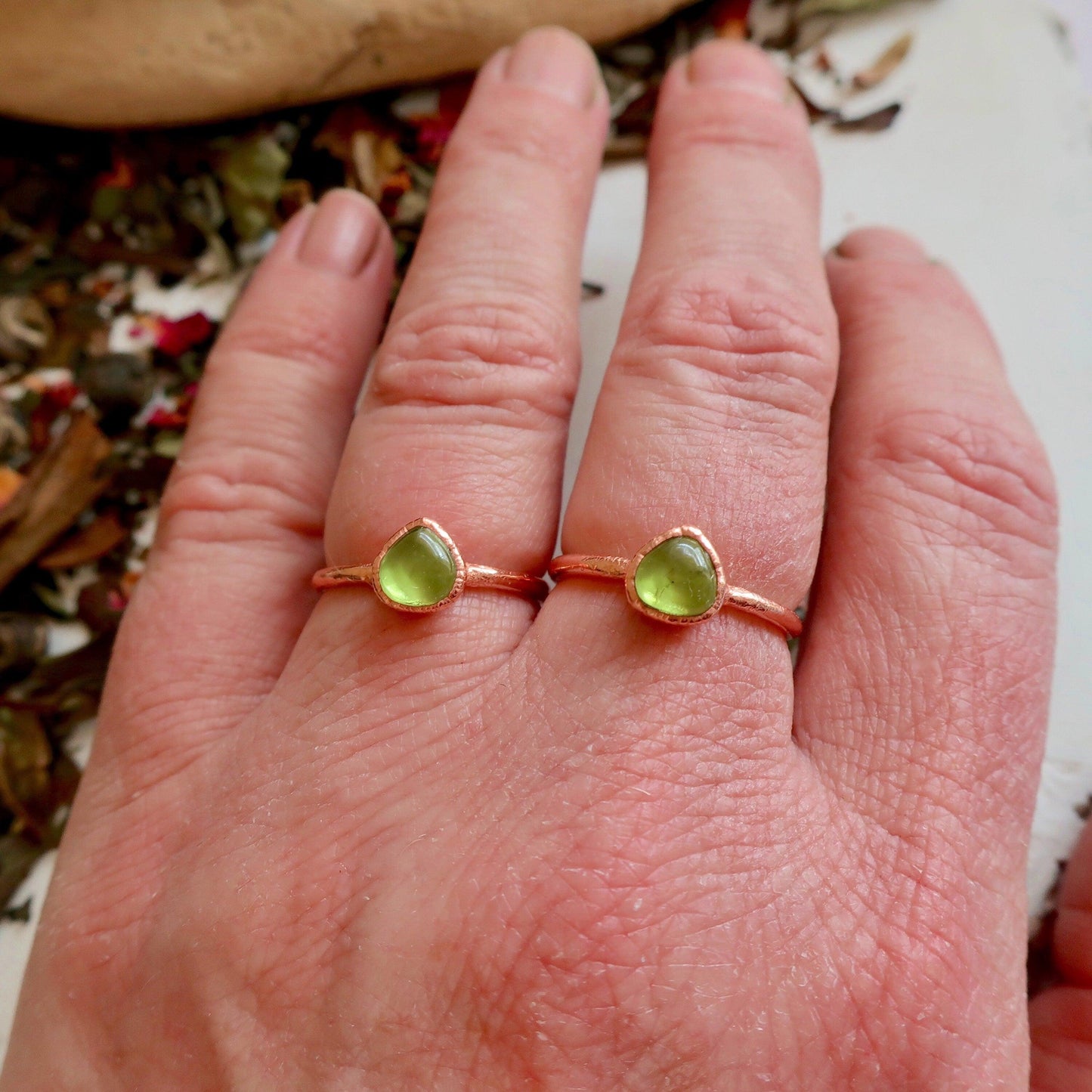 Handcrafted Peridot Ring in Copper for Love and Growth - Blackbird & Sage Jewelry