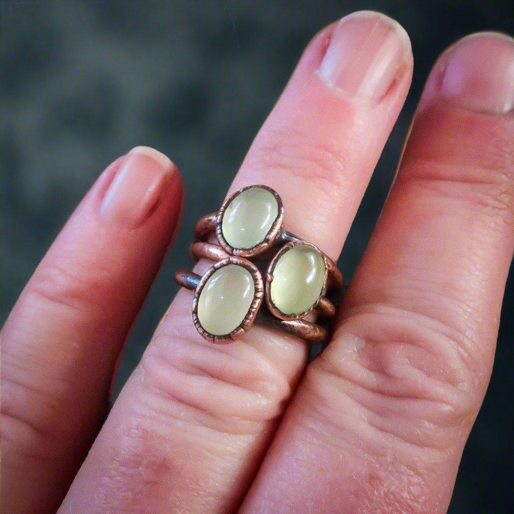 Handcrafted Prehnite Copper Ring for Healing Energy Boost - Blackbird & Sage Jewelry