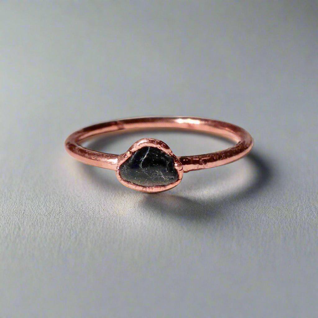 Black Tourmaline Stacking Ring for Energy Protection - Blackbird & Sage Jewelry