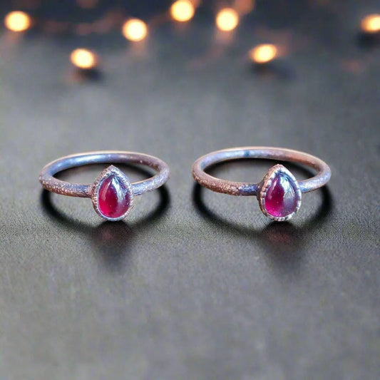 Pear-Shaped Garnet Ring in Electroformed Copper Jewelry - Blackbird & Sage Jewelry