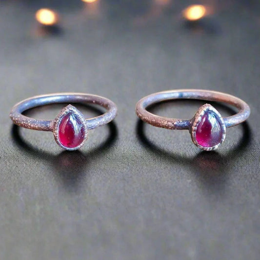 Pear-Shaped Garnet Ring in Electroformed Copper Jewelry - Blackbird & Sage Jewelry