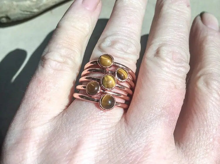 Handmade Copper Tiger's Eye Stacking Ring for Clarity - Blackbird & Sage Jewelry