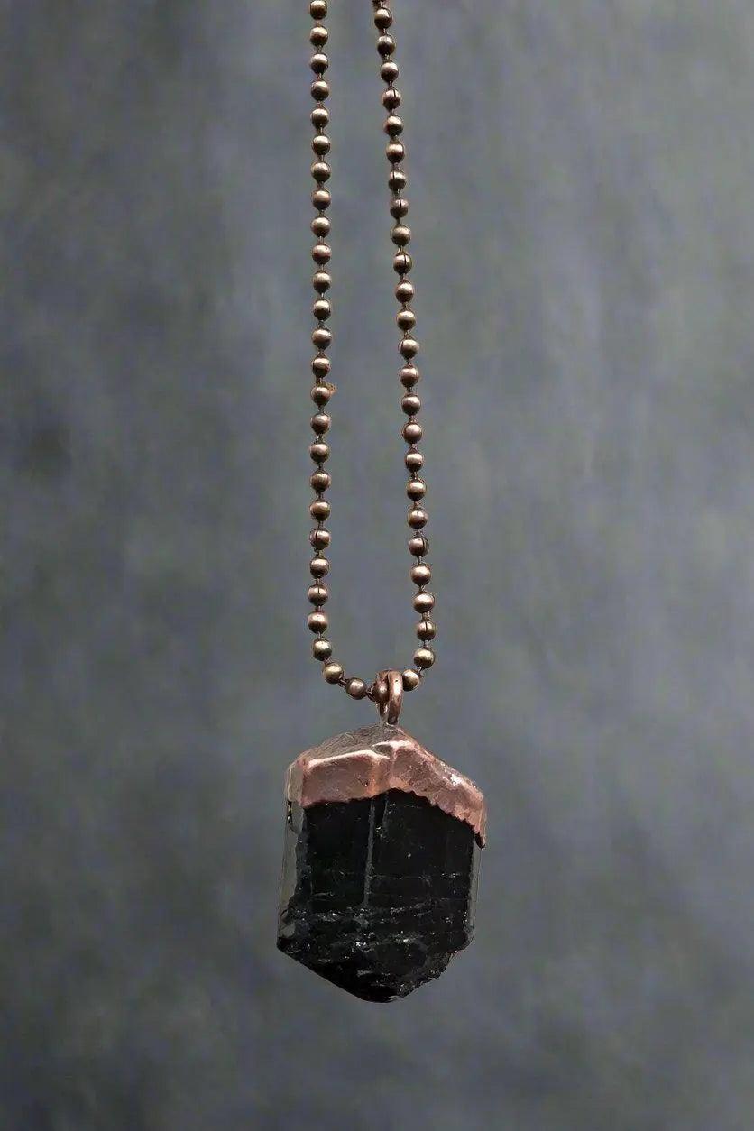 Handmade Raw Black Tourmaline Statement Necklace Design - Blackbird & Sage Jewelry