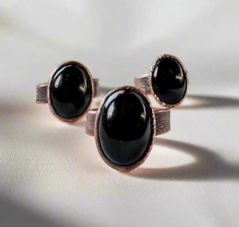 Bold Onyx Statement Copper Ring for Unique Boho Style - Blackbird & Sage Jewelry