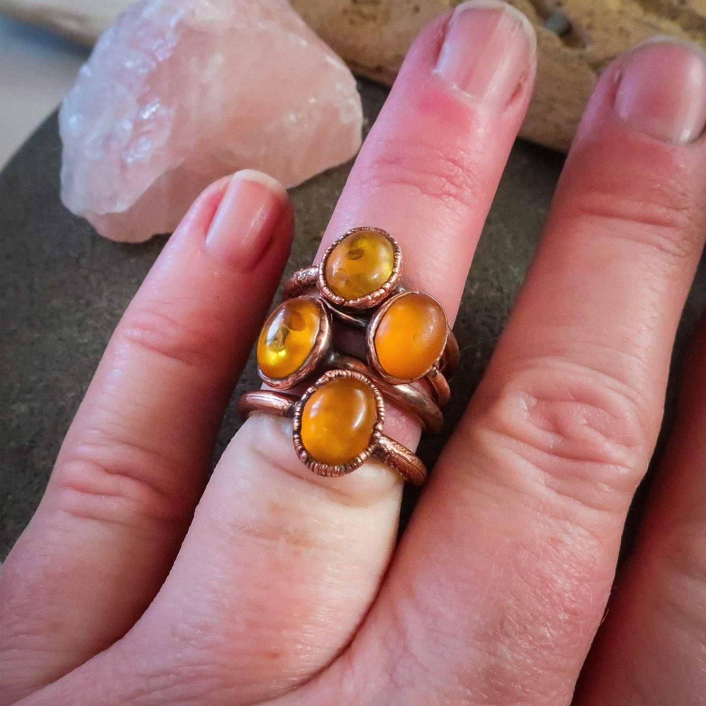 Genuine Oval Amber Manifestation Ring in Copper for Positivity - Blackbird & Sage Jewelry