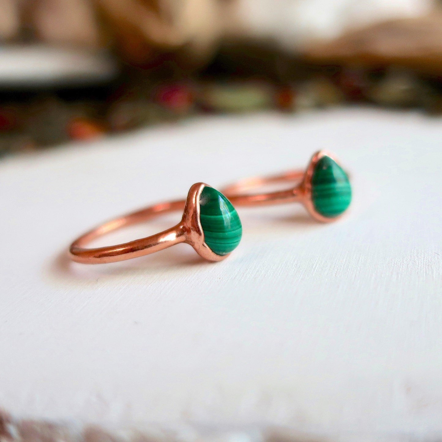 Handmade Teardrop Malachite Ring in Unique Copper Design - Blackbird & Sage Jewelry