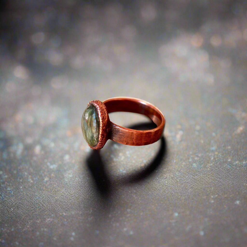 Handcrafted Seraphinite Copper Ring for Spiritual Balance - Blackbird & Sage Jewelry
