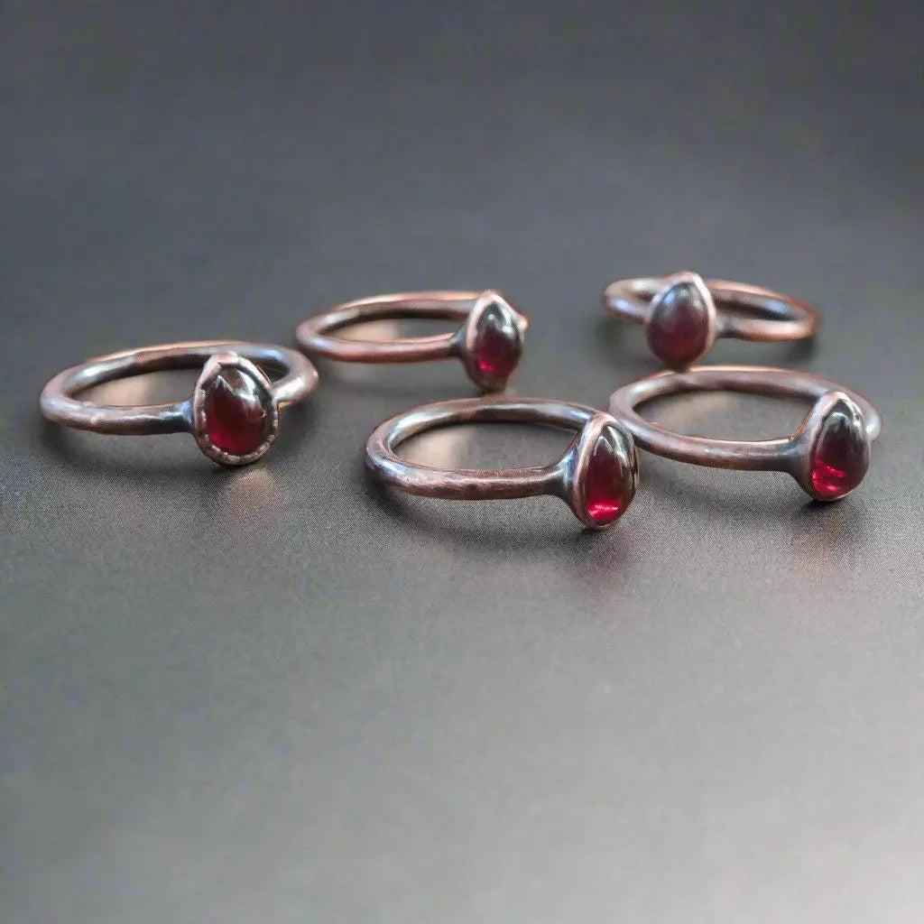 Handmade Garnet Birthstone Ring with Copper Band Elegance - Blackbird & Sage Jewelry
