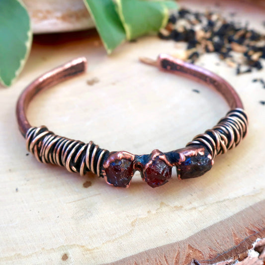 Raw Garnet Bracelet with Electroformed Copper Cuff - Blackbird & Sage Jewelry