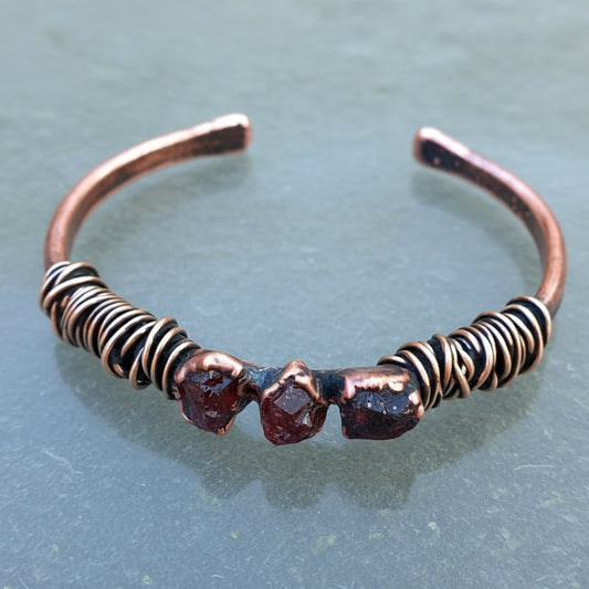 Raw Garnet Bracelet with Electroformed Copper Cuff - Blackbird & Sage Jewelry