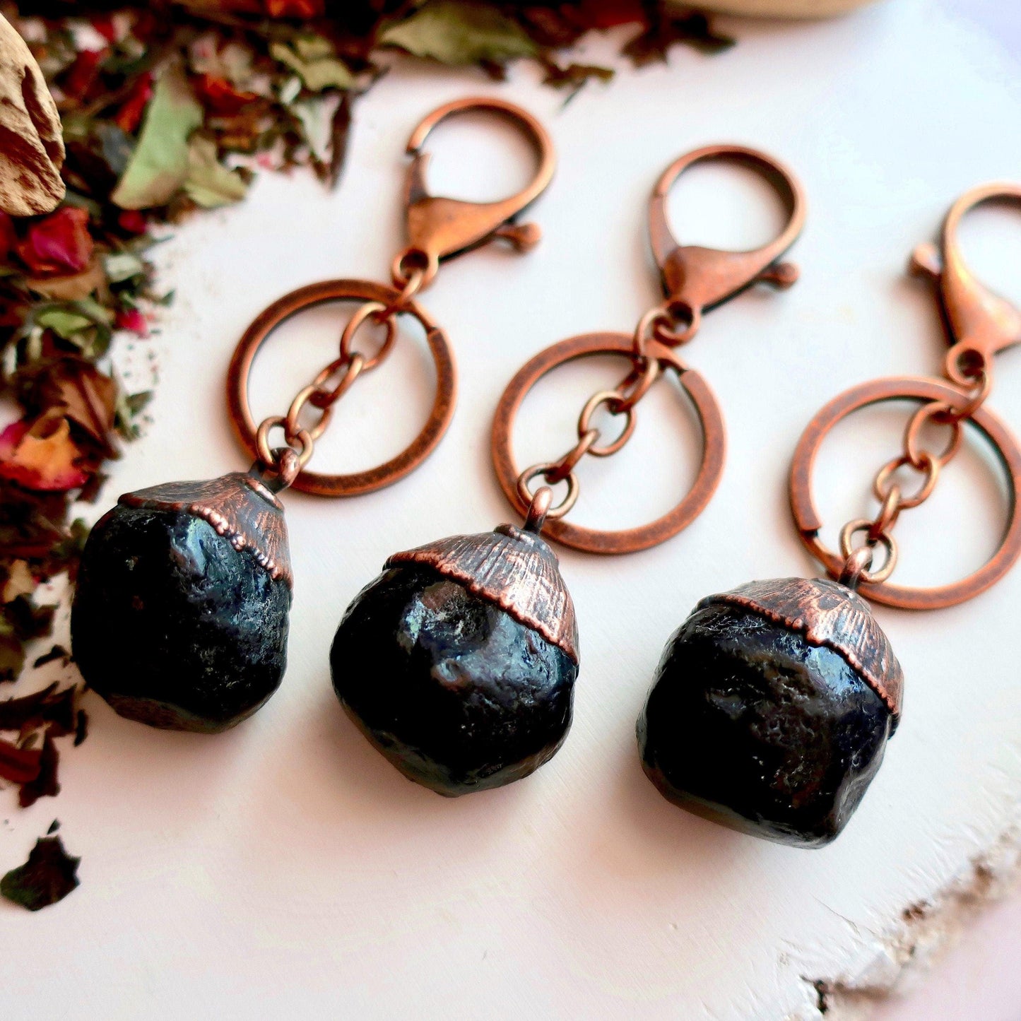 Apache Tear Copper Keychain for Healing and Protection - Blackbird & Sage Jewelry