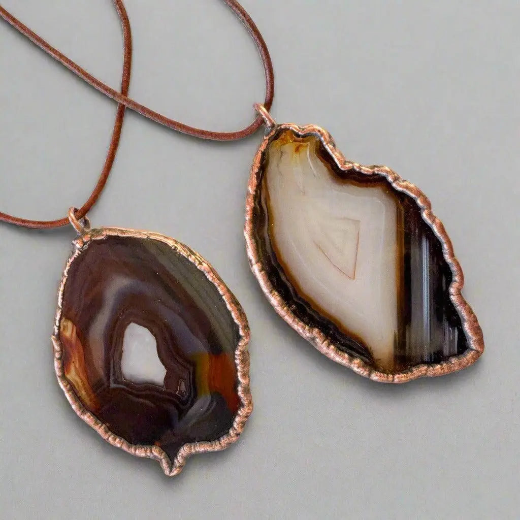 Blue Agate Slice Statement Necklace with Copper Pendant - Blackbird & Sage Jewelry