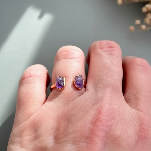 Amethyst Open Ring Hand Close Slate