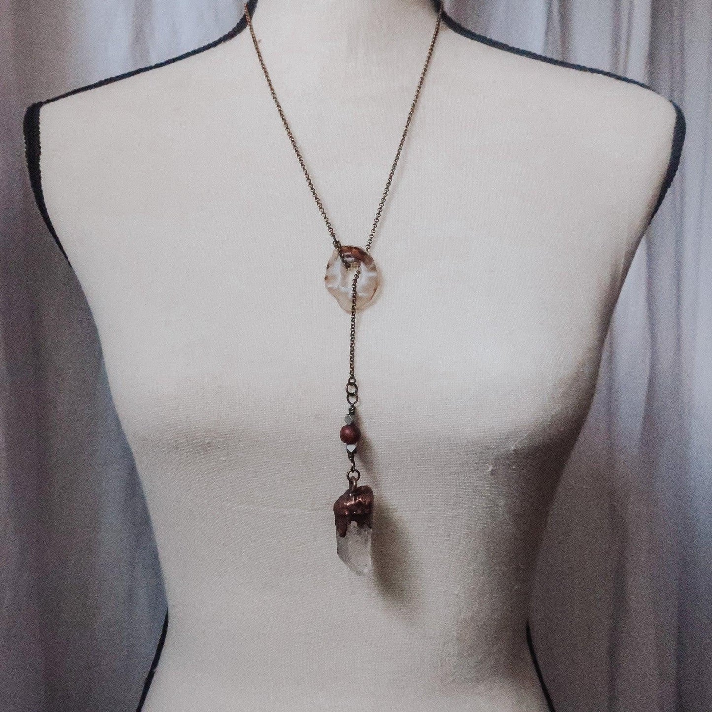 Raw Quartz Lariat Style Necklace for Energy and Intuition - Blackbird & Sage Jewelry