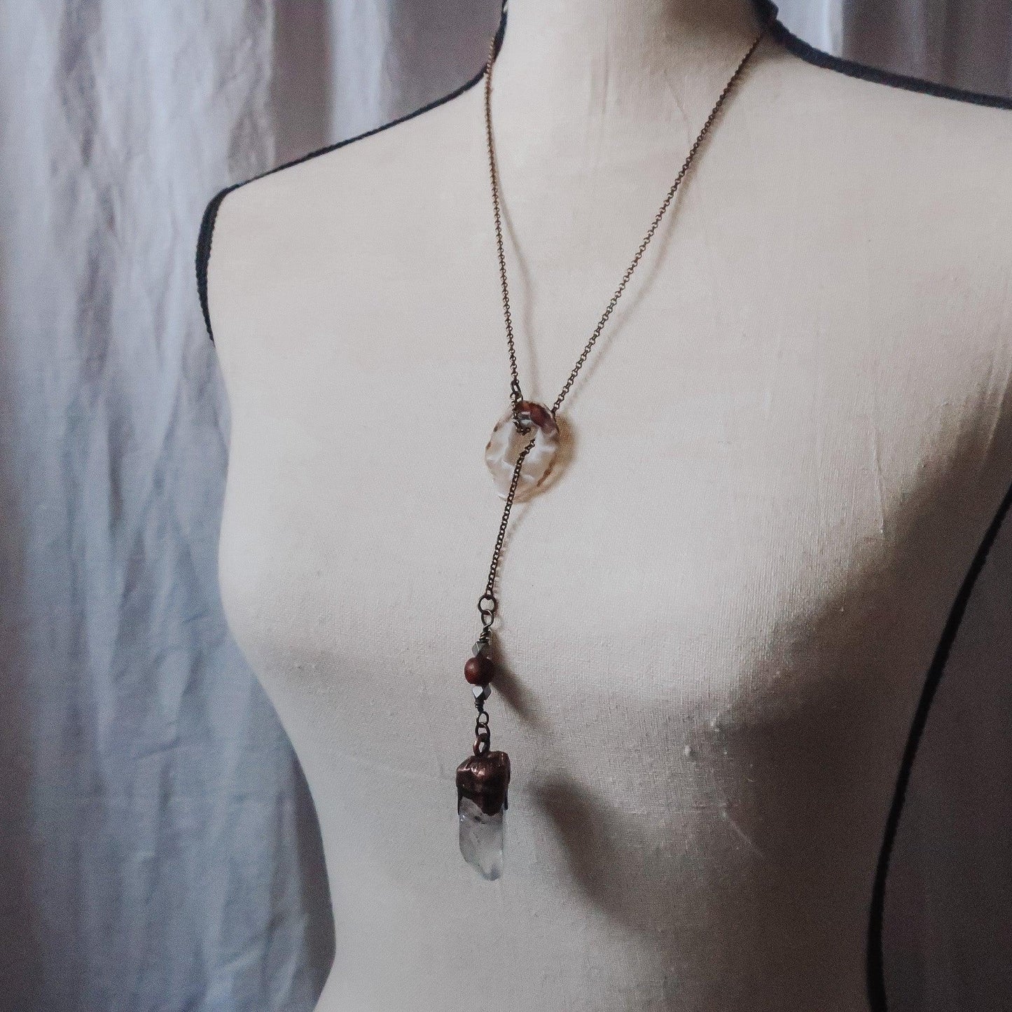 Raw Quartz Lariat Style Necklace for Energy and Intuition - Blackbird & Sage Jewelry