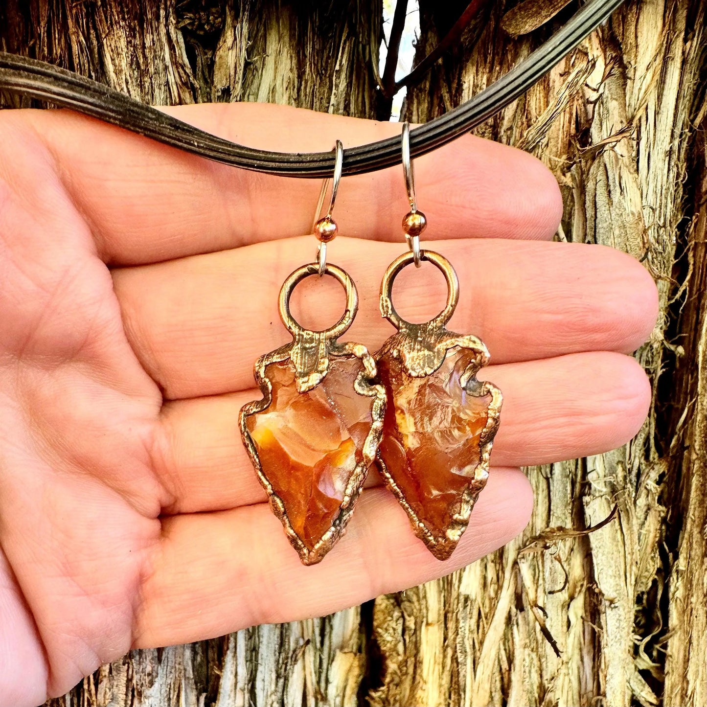 Handmade Carnelian Arrowhead Earrings in Copper Setting - Blackbird & Sage Jewelry