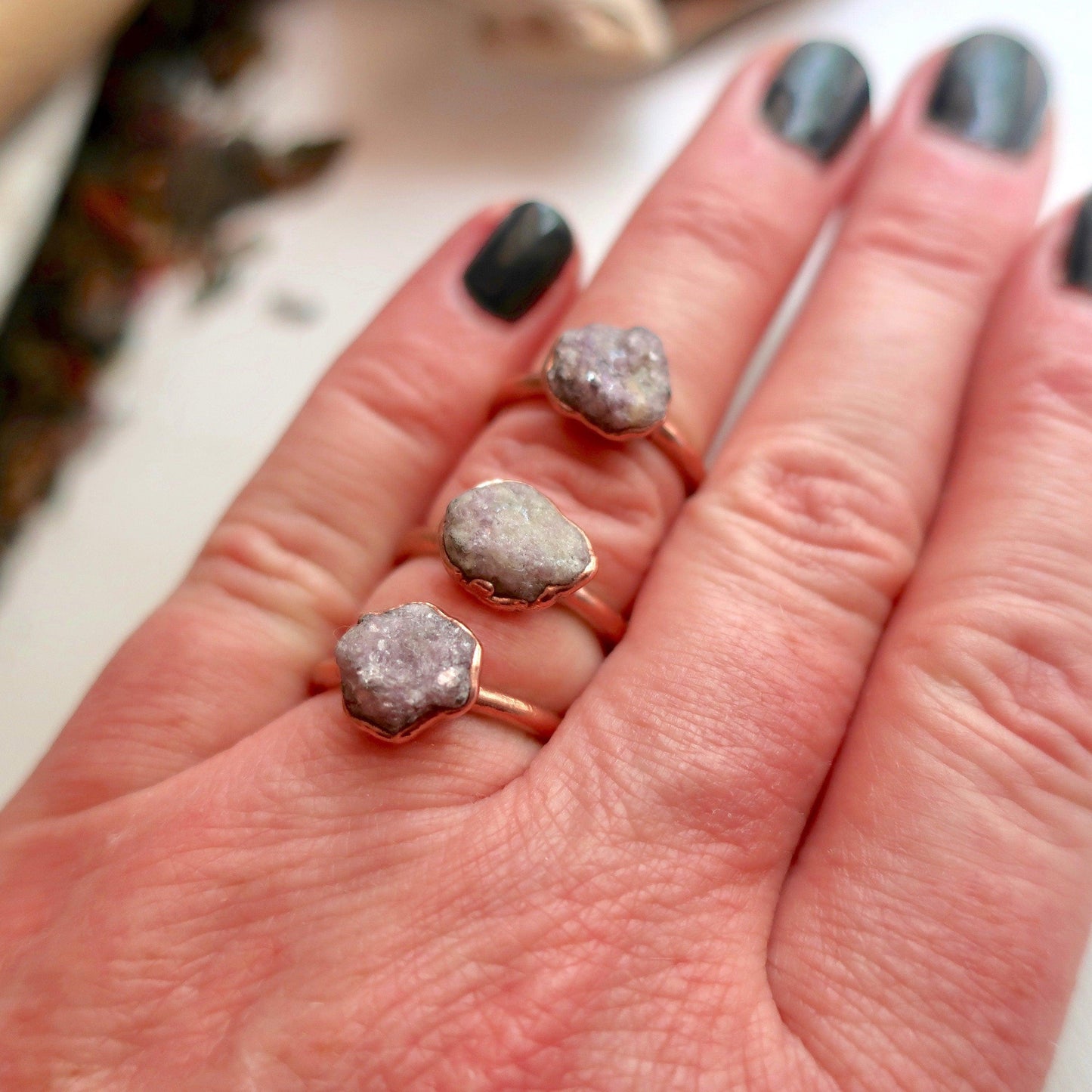 Raw Lepidolite Ring for Stress Relief and Calm Energy - Blackbird & Sage Jewelry