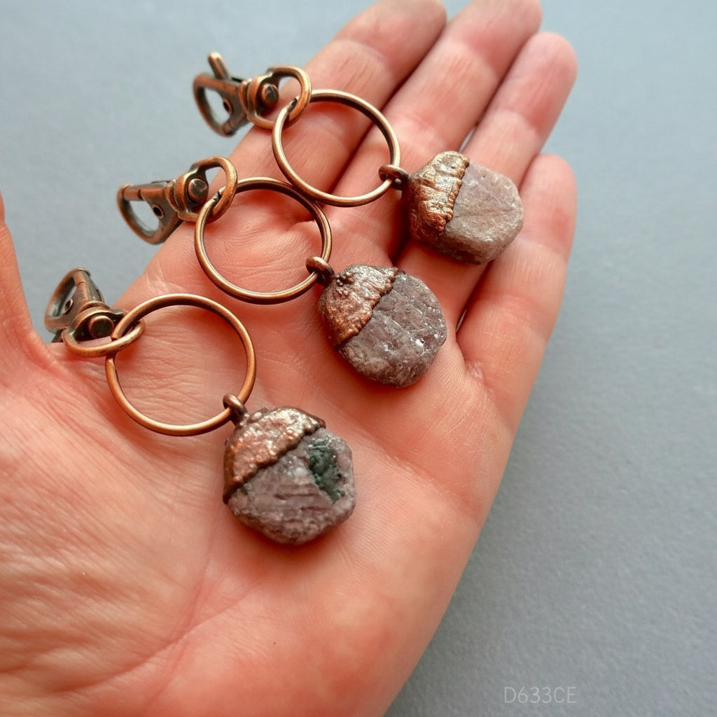 Handmade Raw Ruby Crystal Keychain with Copper Clasp Charm - Blackbird & Sage Jewelry