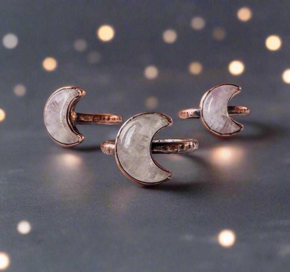 Unique Handmade Kunzite Crescent Moon Ring for Boho Lovers - Blackbird & Sage Jewelry