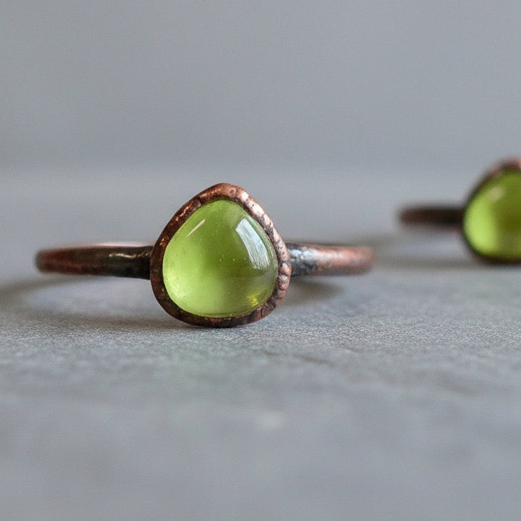 Handcrafted Peridot Ring in Copper for Love and Growth - Blackbird & Sage Jewelry