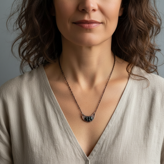 Black Tourmaline Crescent Moon Necklace Model Shot