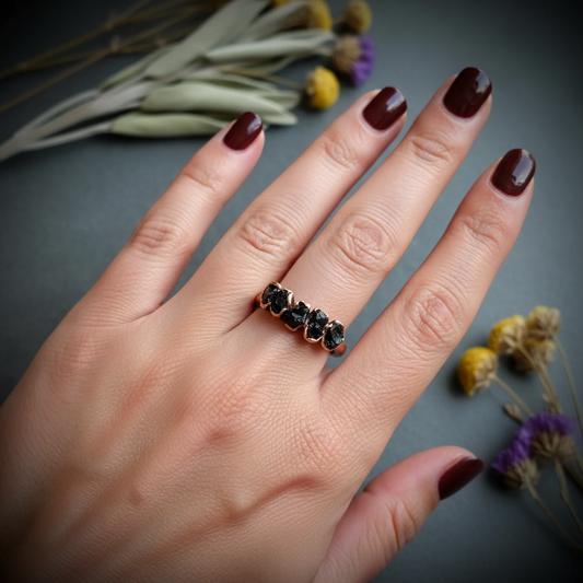 Black Tourmaline Multistone Ring Hand Shot