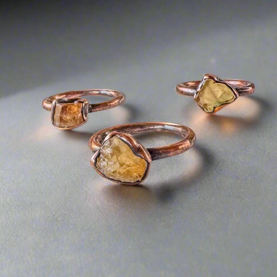 Raw Golden Topaz Ring in Electroformed Copper Jewelry Blackbird & Sage Studio