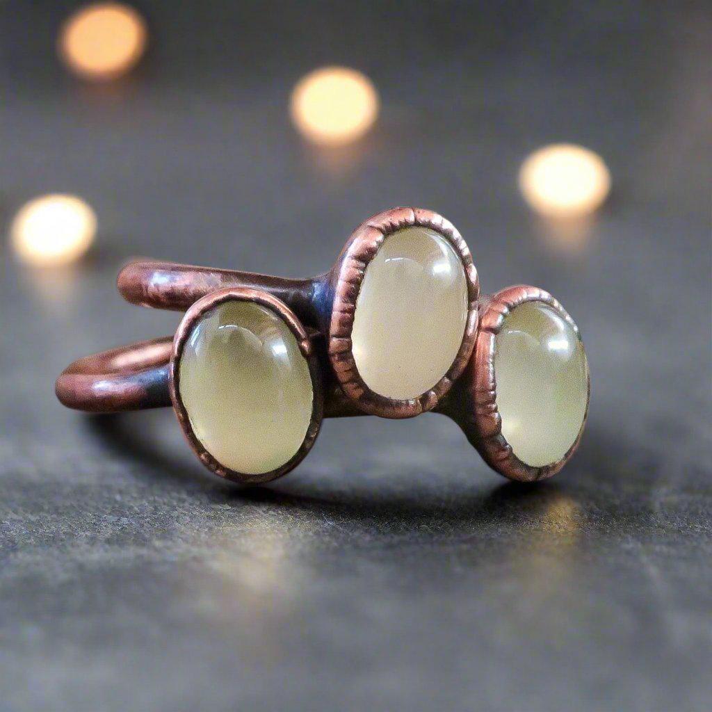 Handcrafted Prehnite Copper Ring for Healing Energy Boost - Blackbird & Sage Jewelry
