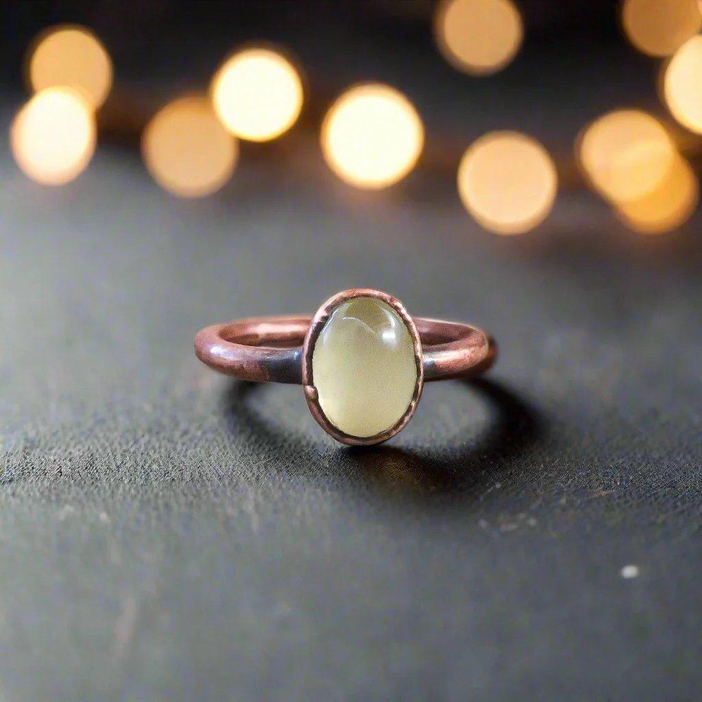 Handcrafted Prehnite Copper Ring for Healing Energy Boost - Blackbird & Sage Jewelry