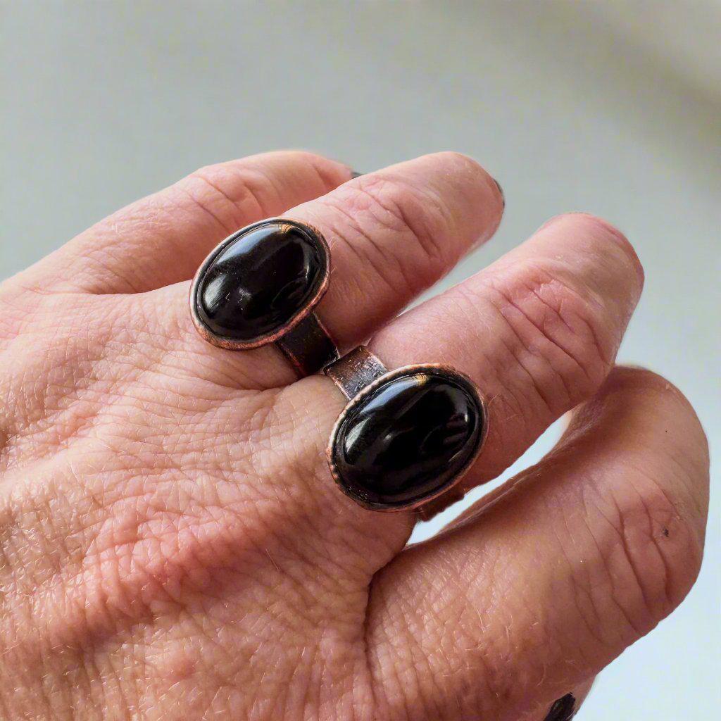 Bold Onyx Statement Copper Ring for Unique Boho Style - Blackbird & Sage Jewelry