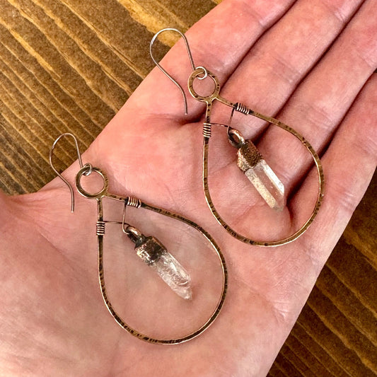 Handcrafted Quartz Point Earrings with Copper Hoops - Blackbird & Sage Jewelry