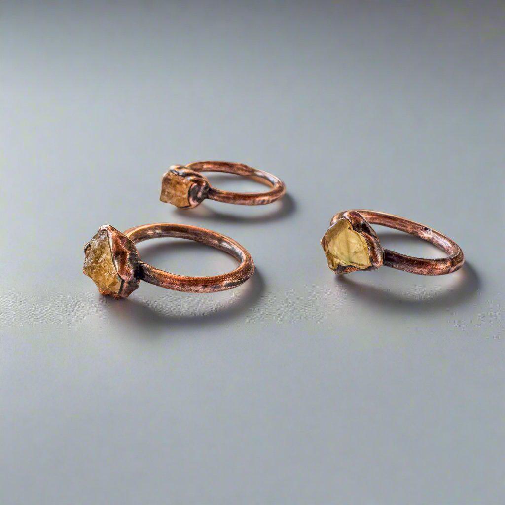 Raw Golden Topaz Ring in Electroformed Copper Jewelry - Blackbird & Sage Jewelry